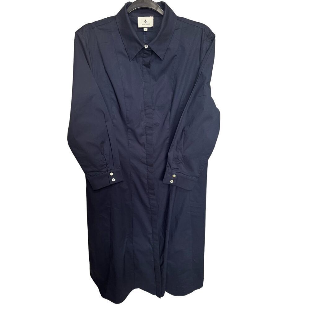 Tuckernuck New Briana Dress Midi Button Down Long Sleeves Dark Navy Size Large - Picture 6 of 15